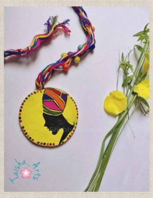 Multicolor Waterproofed Tribal Woman Painted Clay Necklace