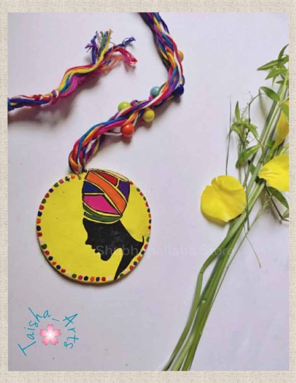 Tribal Woman Painted Clay Necklace