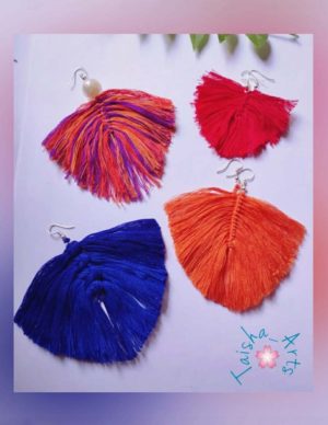 Beautiful Leaf Shaped Handcrafted Feathered Tassel Earrings