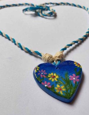 Heart-Shaped Flower Painted Clay Necklace