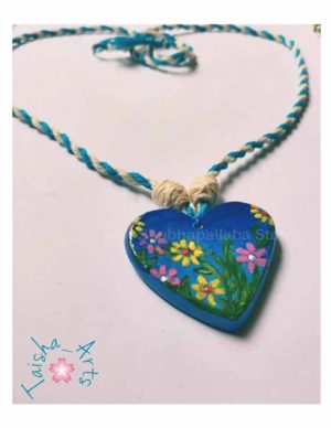 Heart-Shaped Flower Painted Clay Necklace