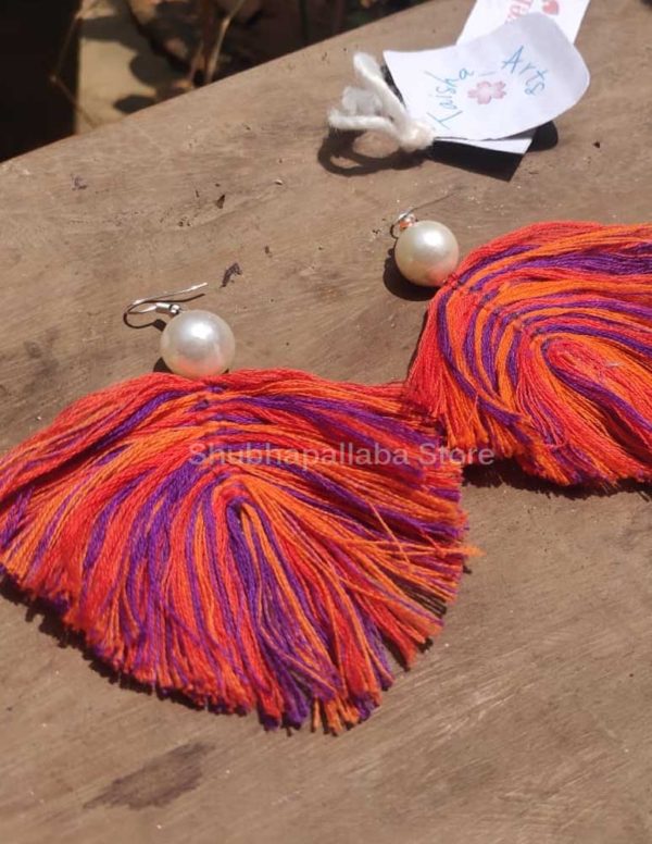 Leaf Shaped Purple Tassel Earrings