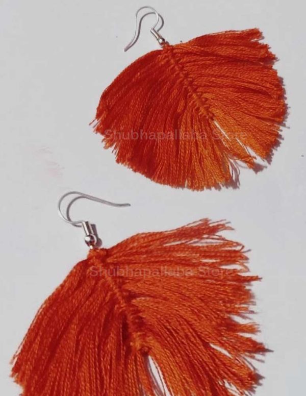 Leaf Shaped Orange Tassel Earrings