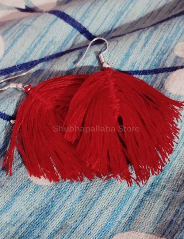 Leaf Shaped Red Tassel Earrings