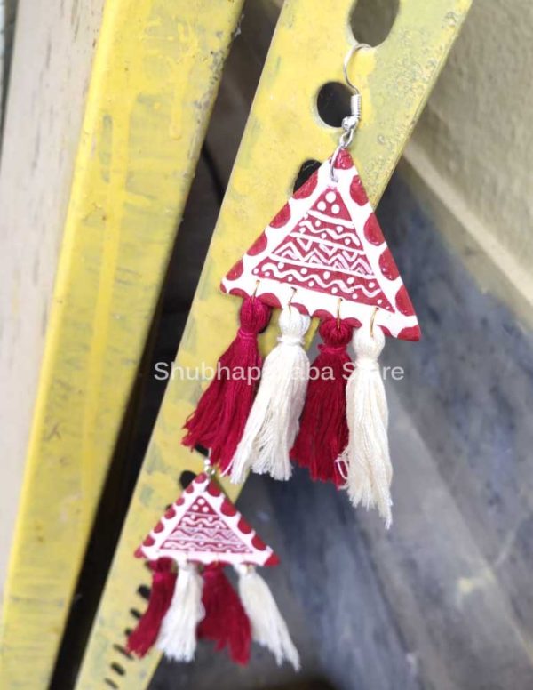 Warli Art Clay Earrings with soft thread