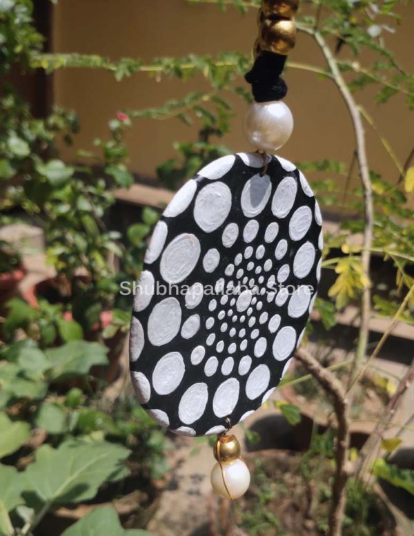 white dotted black colour chitra hand painted clay necklace with earrings